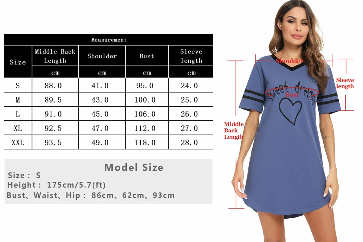 Litherday Camicia da Notte da Donna in Cotone Allentato Pigiama Loungewear Abito da Notte a Maniche Corte Camicia da Notte Casual