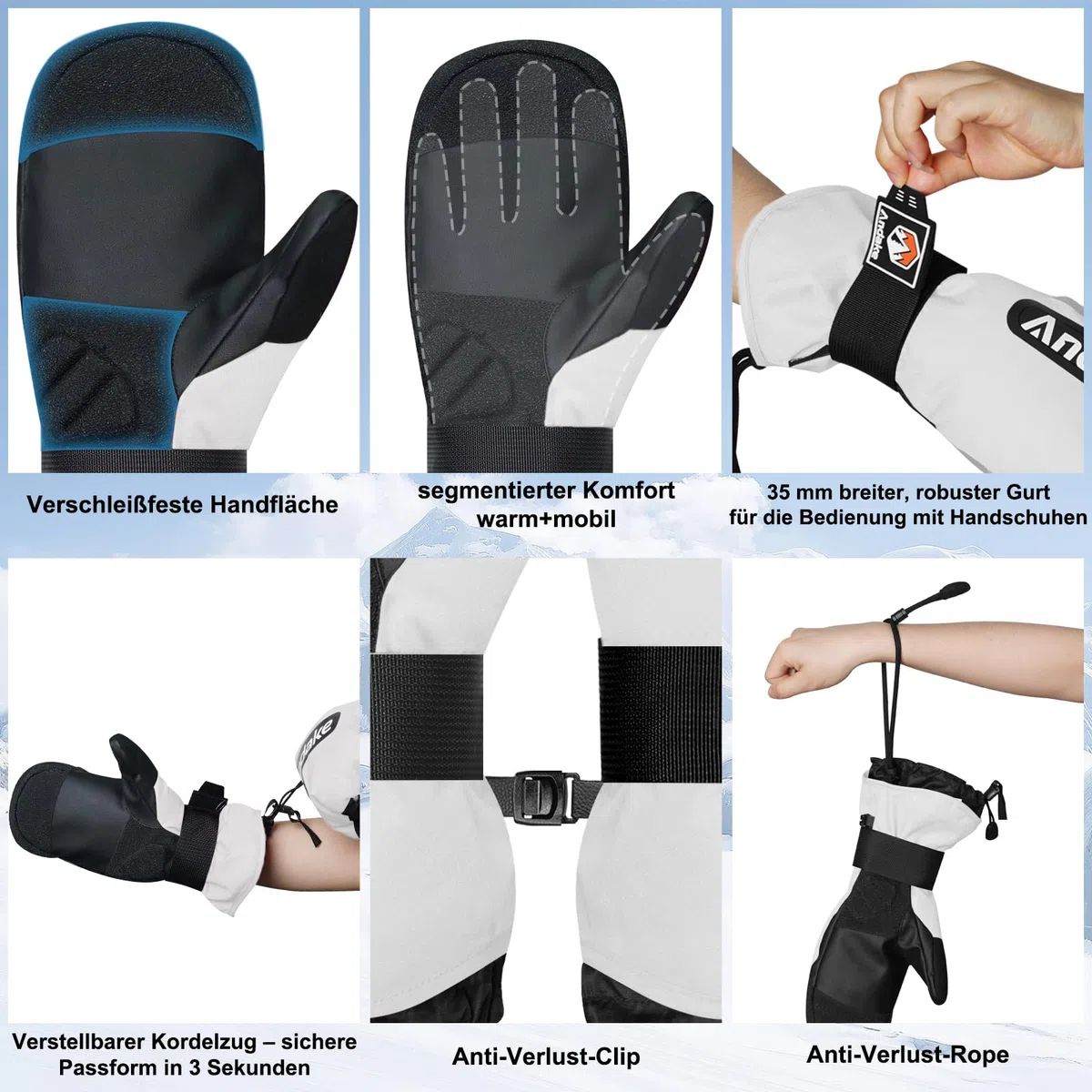 Andake Guanti da Sci per Uomo Donna, Caldi e Impermeabili, Antivento, per Sci, Snowboard, Viaggi, Escursioni e Sport Invernali All'aperto
