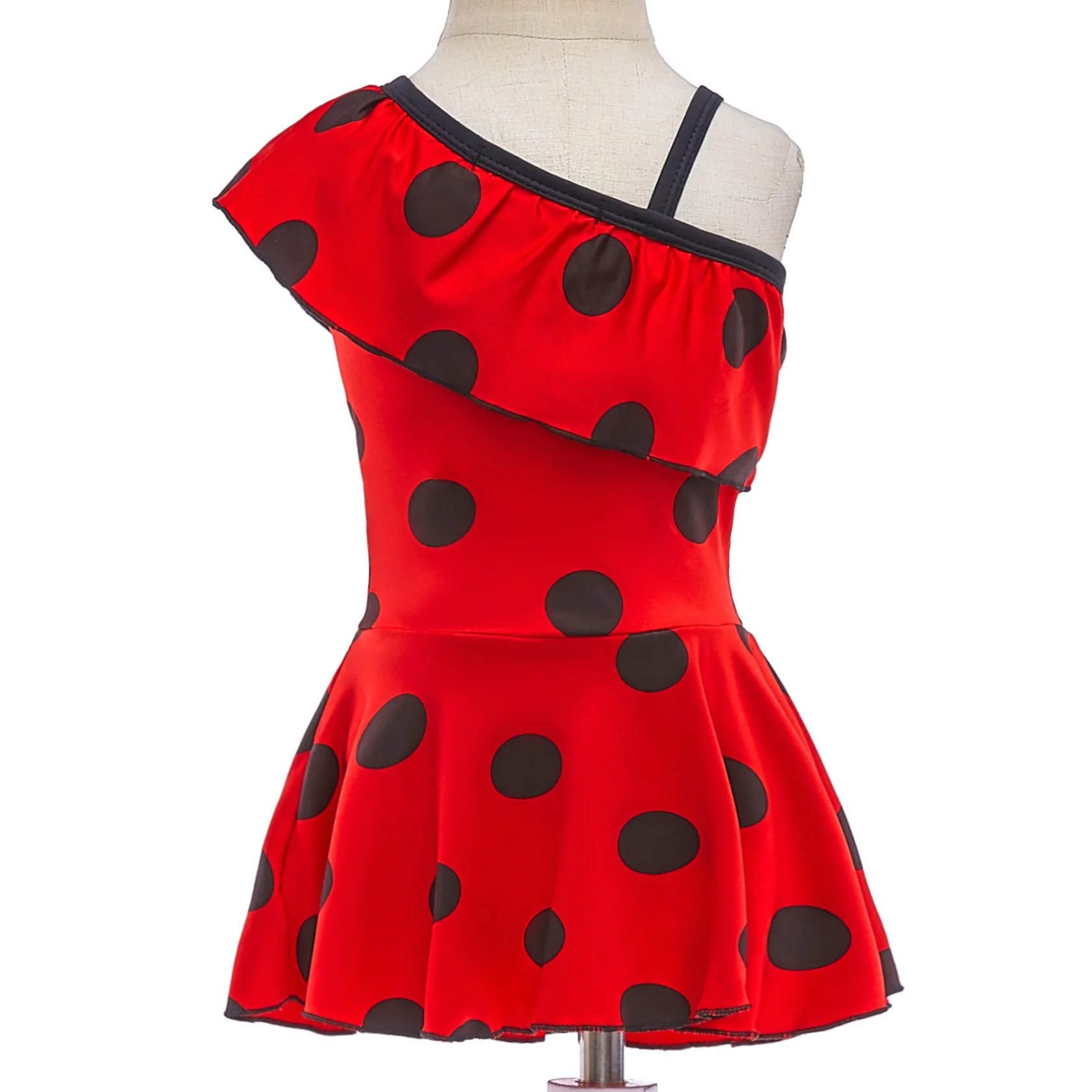 Lito Angels - Costume da Bagno Intero Ladybug Coccinella per Bambine, Pois Rossi, Monospalla con Gonna, Taglia