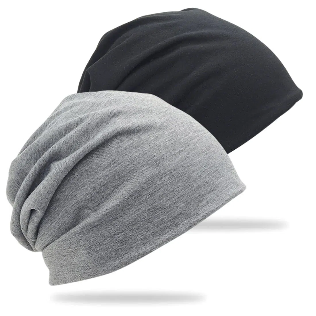 Cappello Slouchy in Cotone Morbido Confezione da 2 Berretti Elasticizzati Cappelli Larghi con Teschio Cappelli Chemio per Uomo E Donna - (Nero,Grigio)