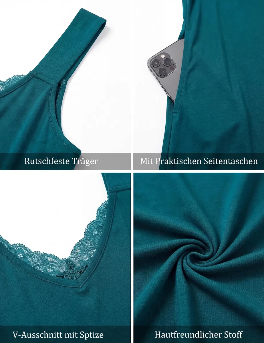 Aseniza Camicia da Notte Donna Senza Maniche in Pizzo Cotone Estivo Pigiama da Notte Vestaglia Sottoveste Canotta Nightgown Elegant Scollo a V