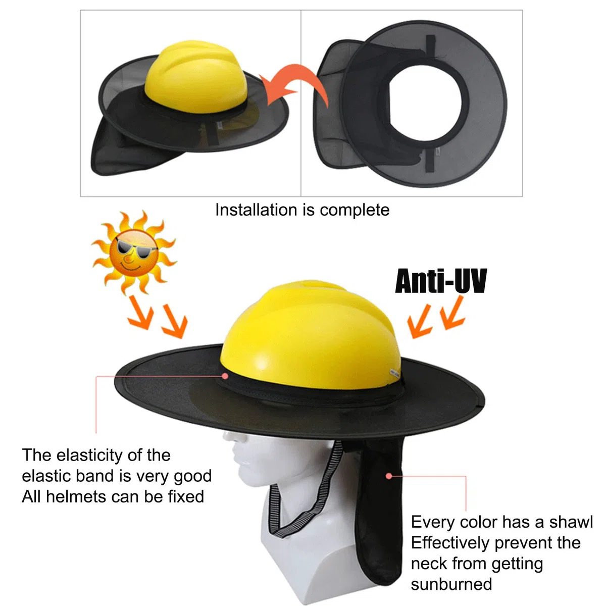 Cappello in Rete Parasole Scudo Casco Parasole Lavoro all'aperto Cappello Duro Protezione Parasole in Rete a Tesa Intera per Donna Che Lavora Uomo all'aperto