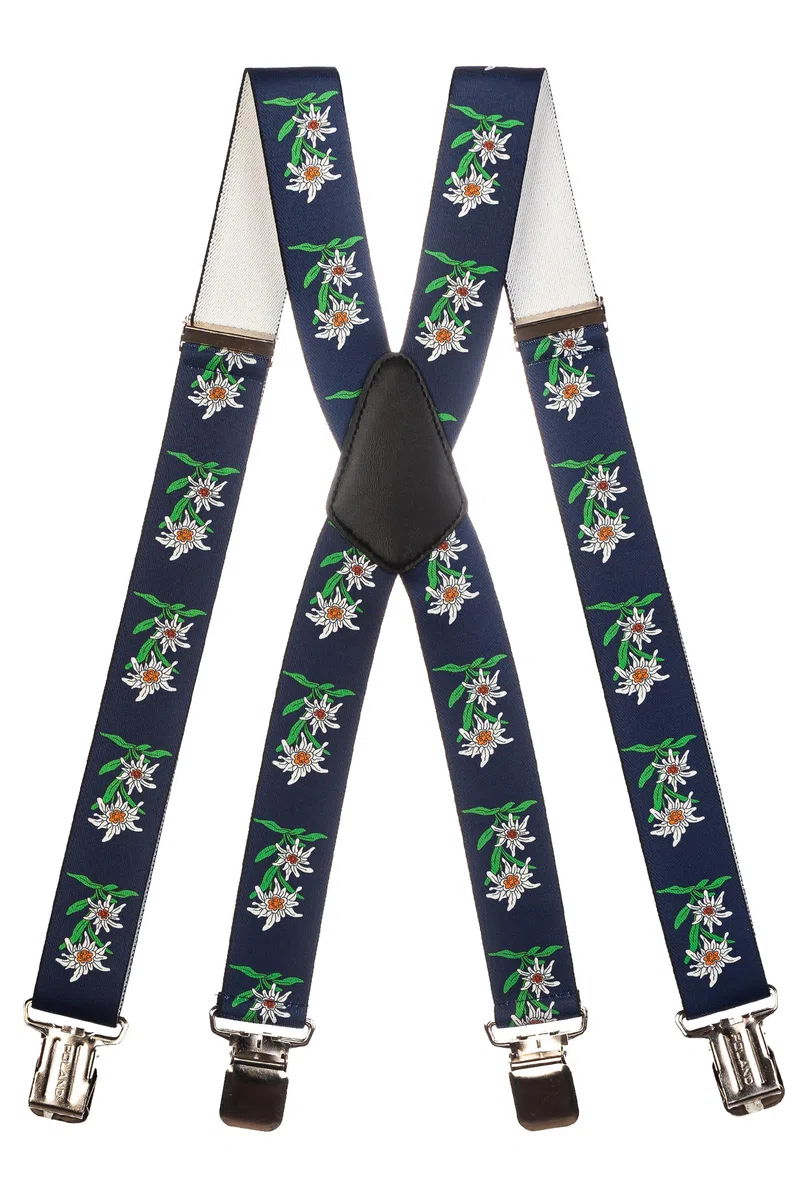 Bretelle da Uomo da Lavoro a Forma di X, Motivo con Stella Alpina, 2,5 cm / 4 cm
