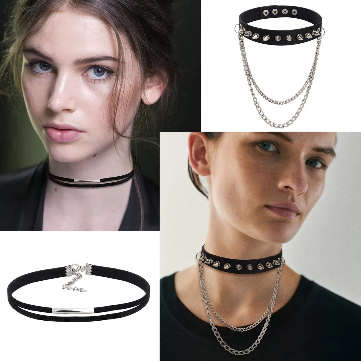 YADOCA 6 Pezzi Girocollo in Pelle per Donne Ragazze Collana Girocollo Punk Vintage Nera Collare in Pelle PU Regolabile Girocollo Gotico