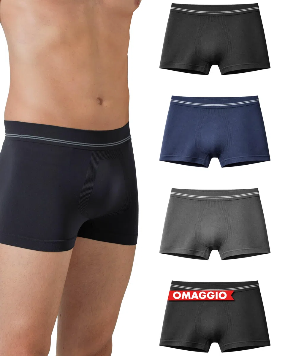 Risalti Boxer Uomo Elasticizzati in Microfibra 3 pz - Mutande Uomo più Morbide dei Boxer Cotone, Mutande Senza Cuciture ed Etichette, Intimo Comodo - Made in Italy