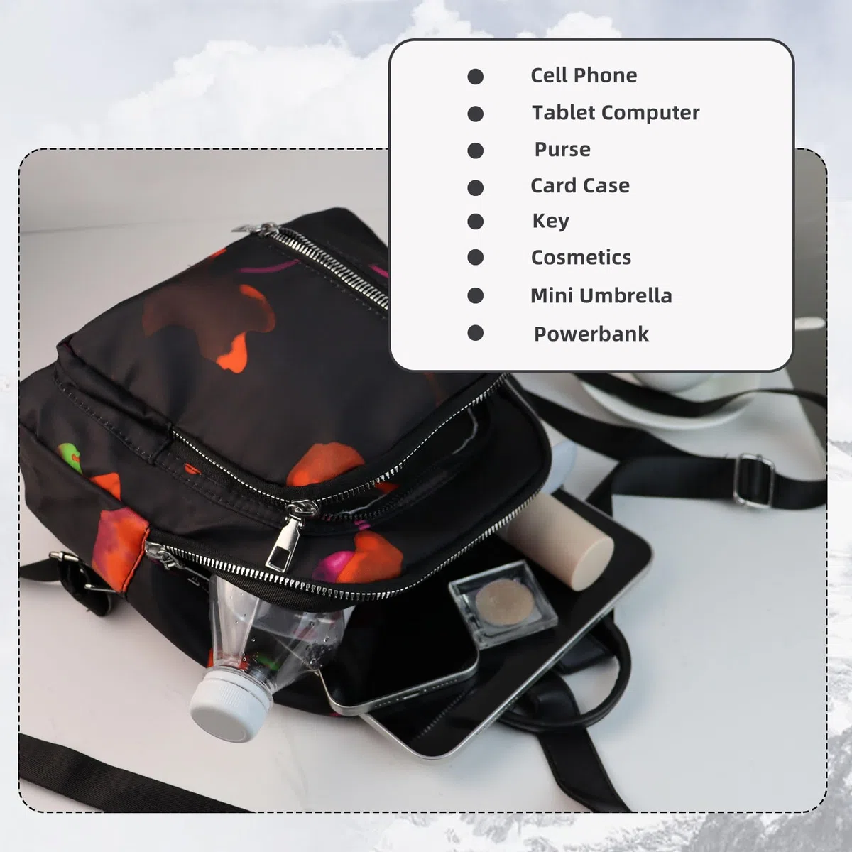 AfitLulu Zaino da Donna Piccolo a 3 Strati con Chiusura Lampo, Zainetto Impermeabile Zaino Viaggio con Cinghie Regolabili e Maniglie, Elegante Zainetto da Donna con Foro per Cuffie (Colori)