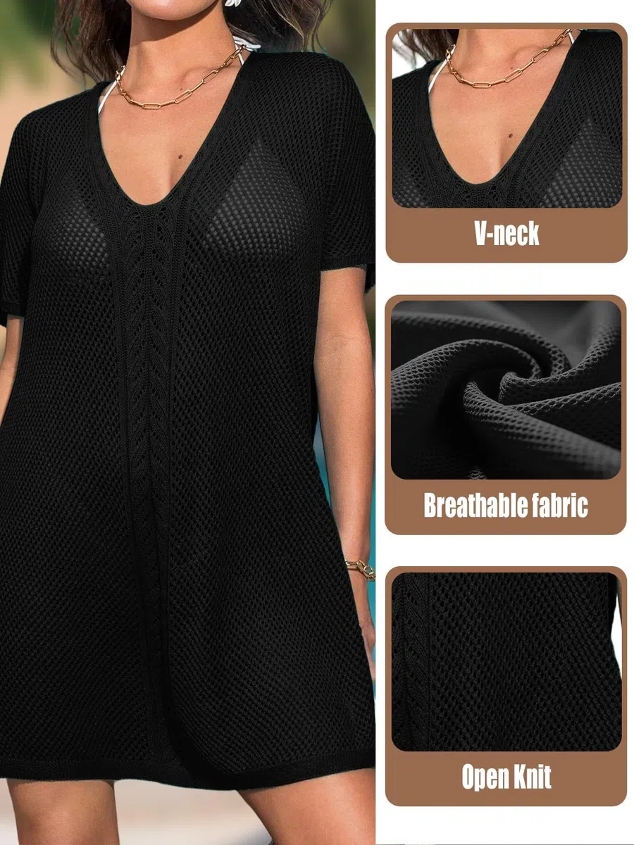 Rayson Copricostume Donna Mare Estiva Scollo a V Abito da Spiaggia Crochet Traforata Corta Casual Bikini Cover Up Vestito