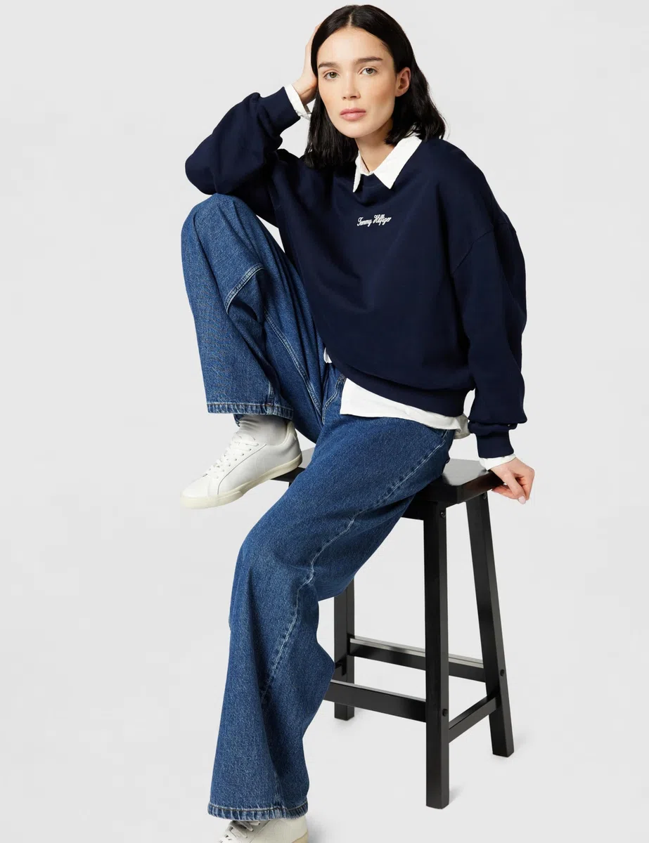 Tommy Hilfiger Donna Felpa Classic Script Terry Scollo Rotondo