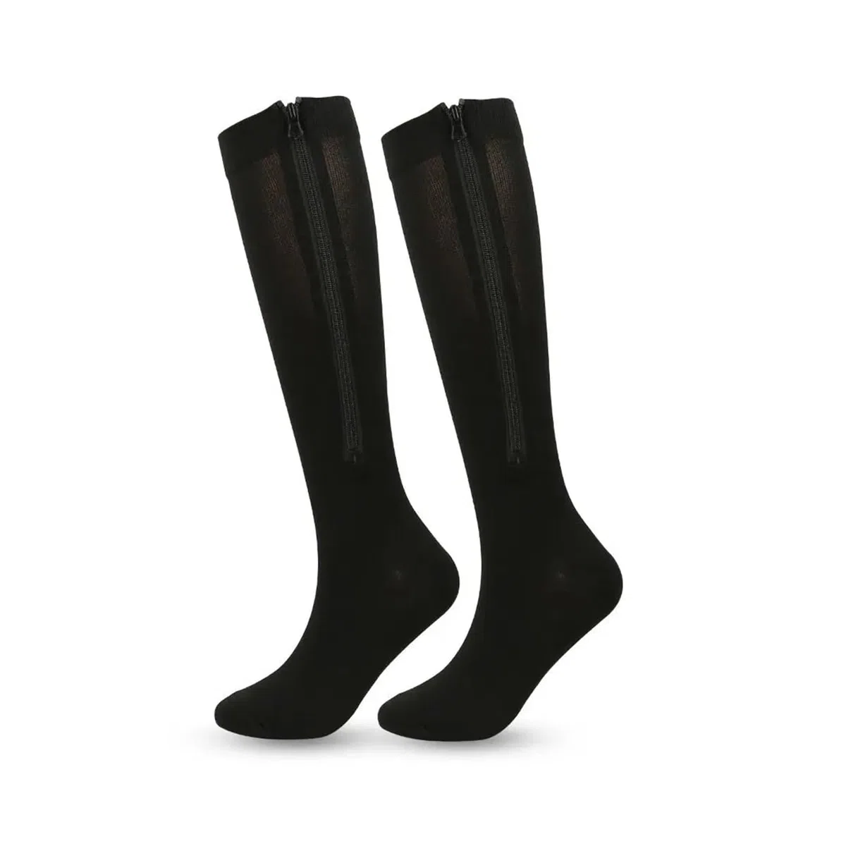 calze compressione 1 paio di calze a compressione con cerniera da donna e uomo, elastiche in nylon punta chiusa(Black,XXL)