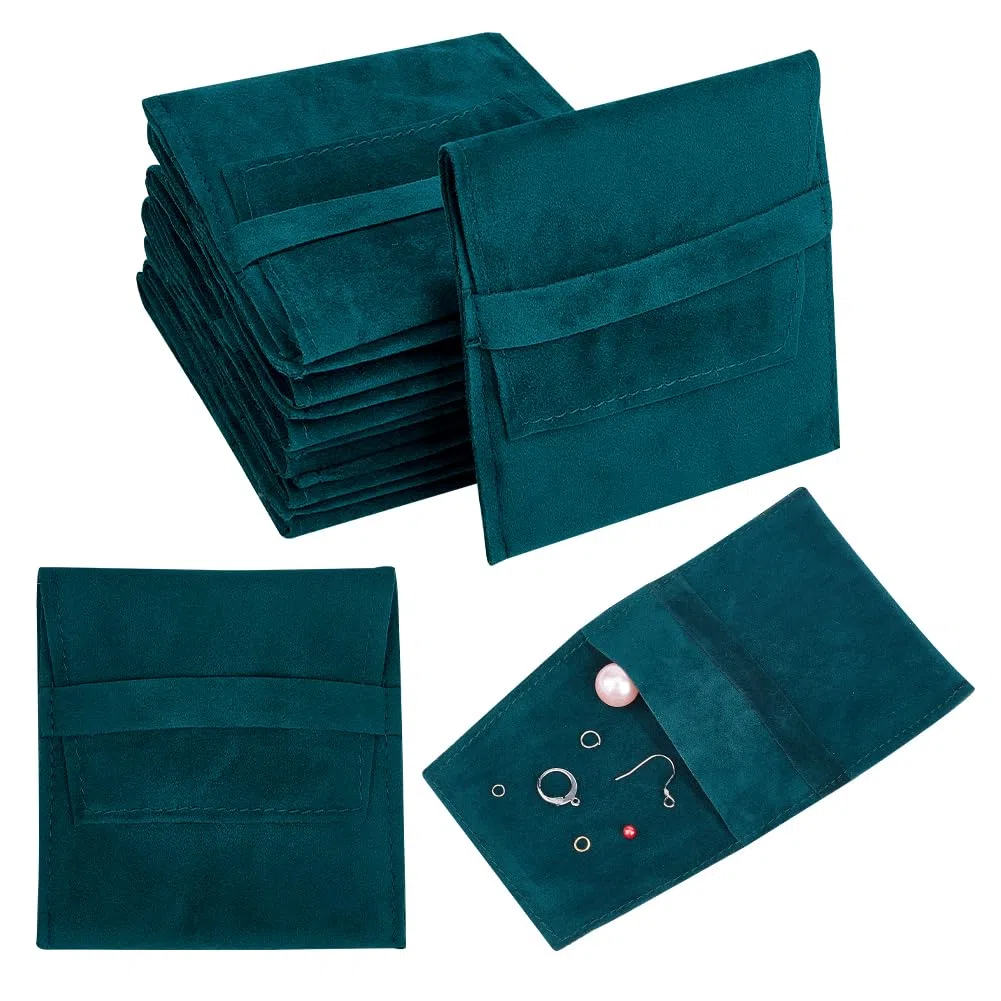 NBEADS 24 pz Sacchetto per Gioielli In Velluto, Borsa per Cosmetici Tascabile Buste con Patta per Gioielli In Velluto Borsa per Buste Pieghevoli per Orecchini, Bracciali, Collane, 9.6x9x0.25cm