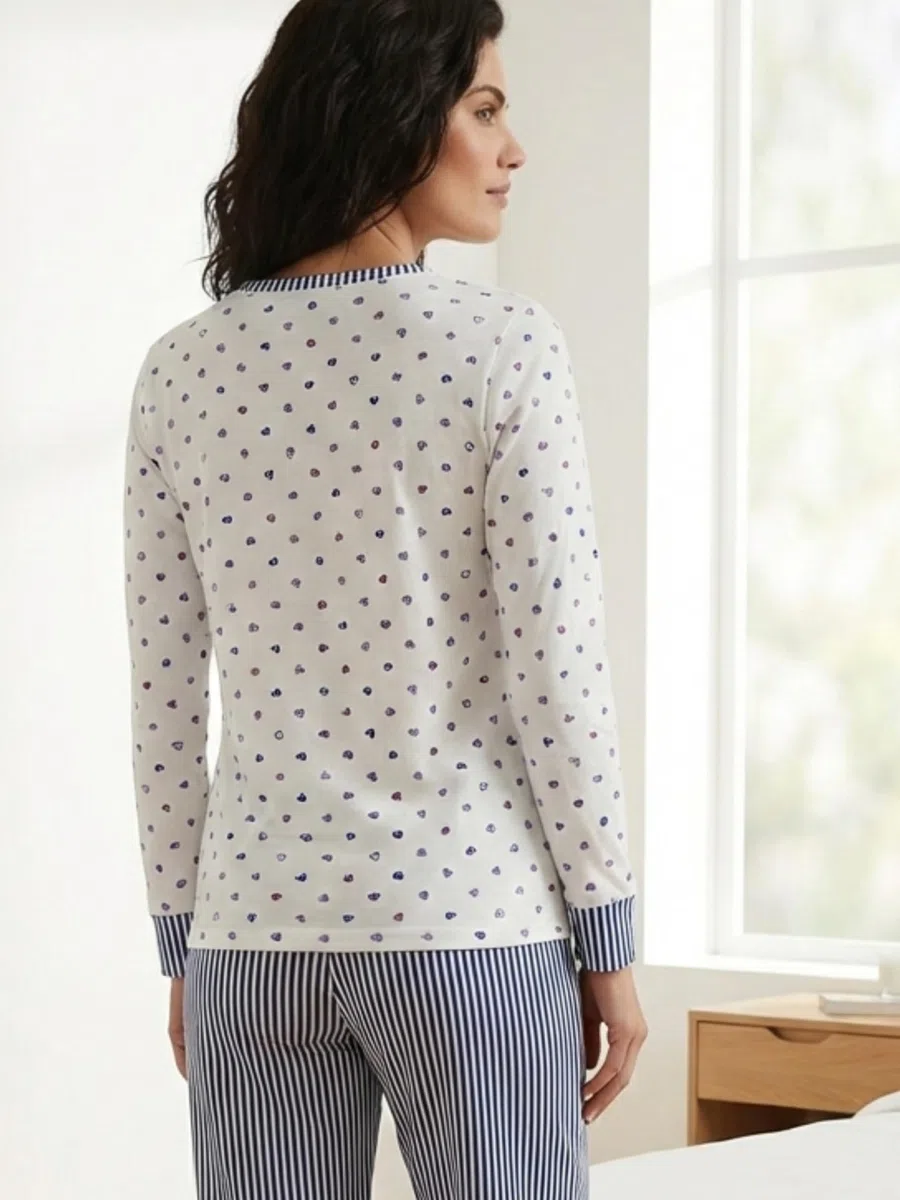 o-day Vanuè Pigiama Donna Cotone Leggero 100% - Ideale per Primavera e Mezze Stagioni - Completo di Maglia con Bottoni e Pantalone Comodo