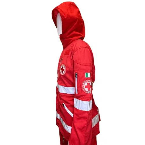 Generico Completo Operativo Croce Rossa Italiana - Divisa Tecnica Regular Fit: Sahariana Multitasche e Pantalone Professionale con Bande Riflettenti