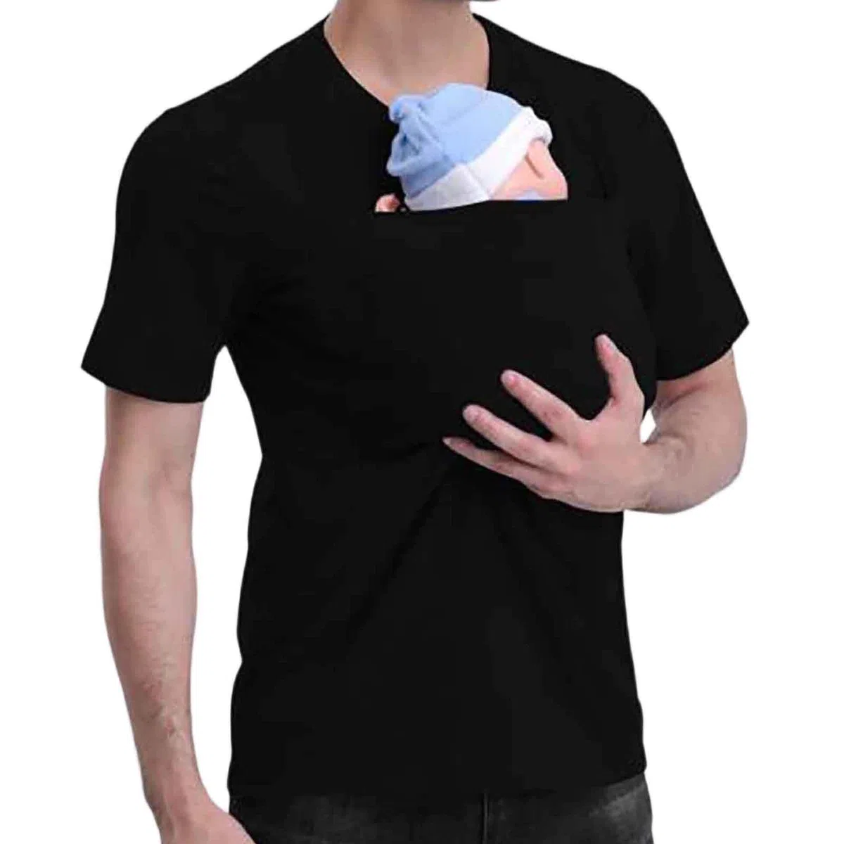 Salopette da Uomo a Tinta Unita con Stampa Canguro Maglietta con Cappuccio Salopette a Maniche Corte con Scollo a V e Tasche a Marsupio Maglia a Maniche Corte