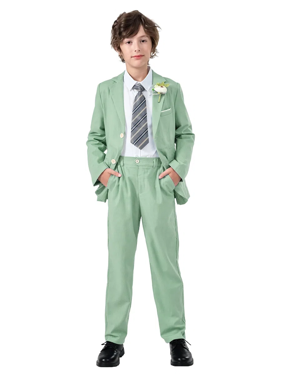 LOLANTA 2 Pezzi Completo Giacca e Pantaloni in Lino per Bambino, Abito Cerimonia Elegante Bambino, Ragazzi Paggetto Matrimoni Battesimo Abito in Lino Suit Set, Giacca+Pantaloni