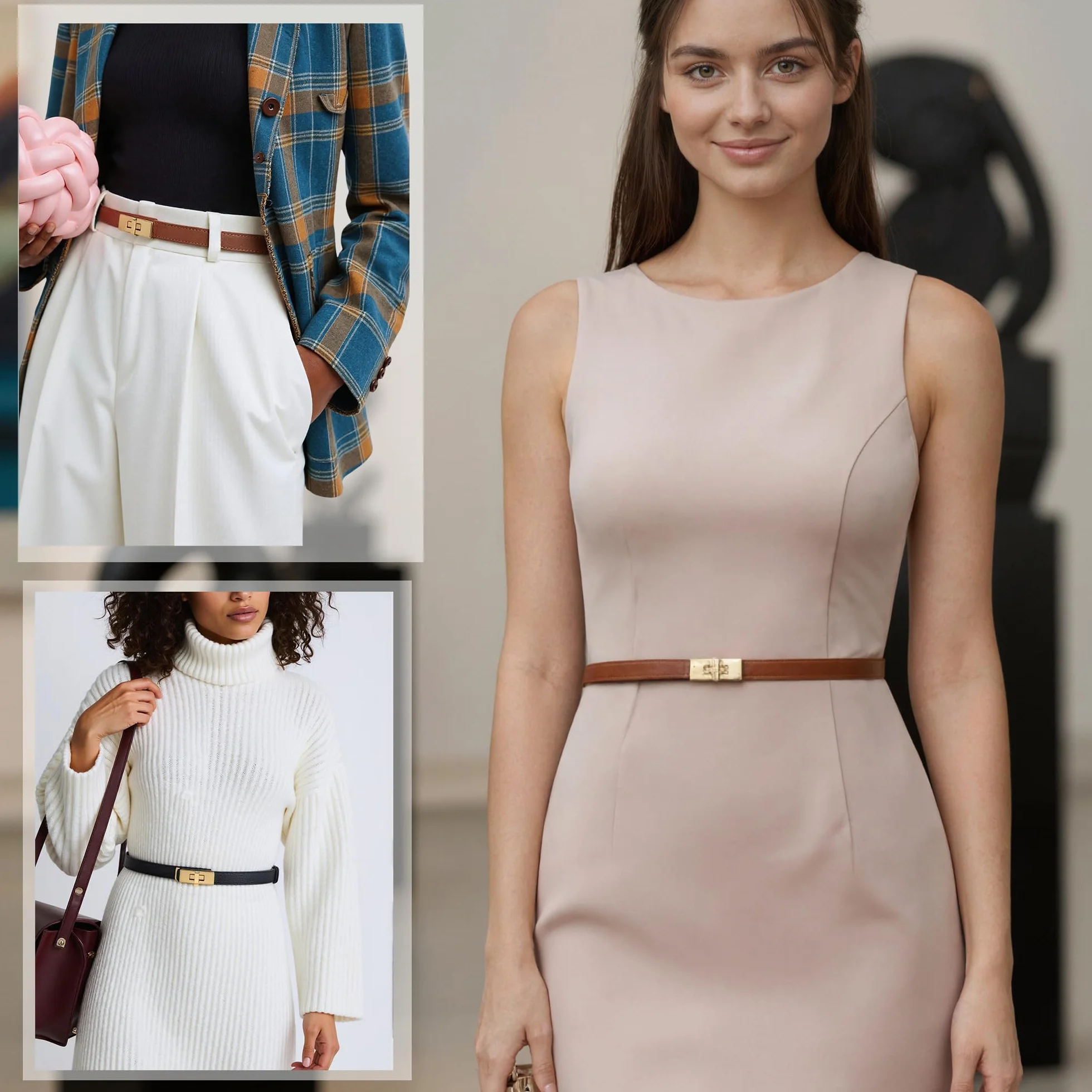 Cintura da donna regolabile sottile decorativa in pelle lega solida con chiusura rotante per abiti jeans pantaloni