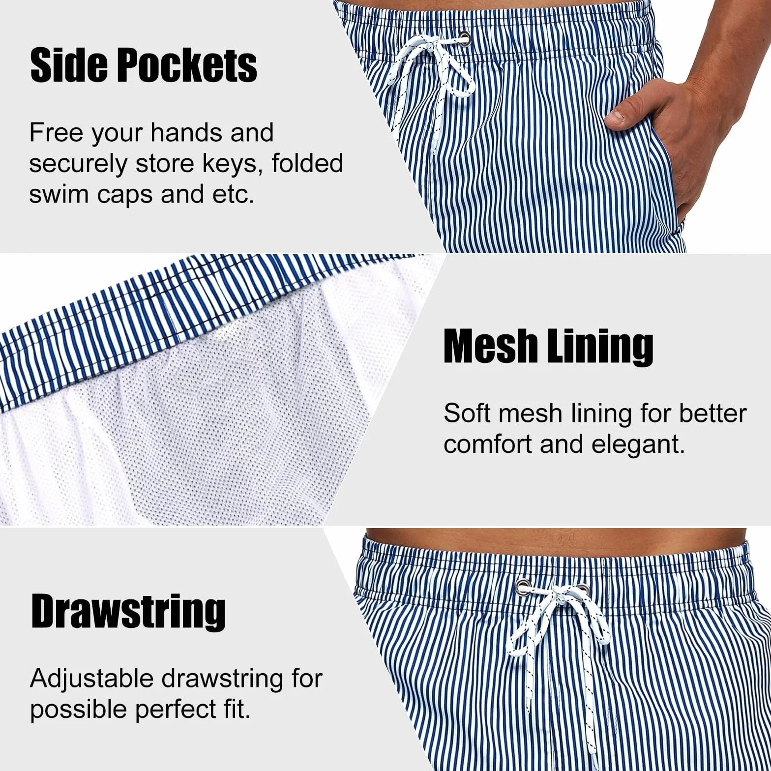 Costume Uomo Mare Costumi da Bagno Uomo Traspirante ad Asciugatura Rapida con 3 Tasche Pantaloncini da Bagno con Fodera in Rete e Coulisse Regolabile