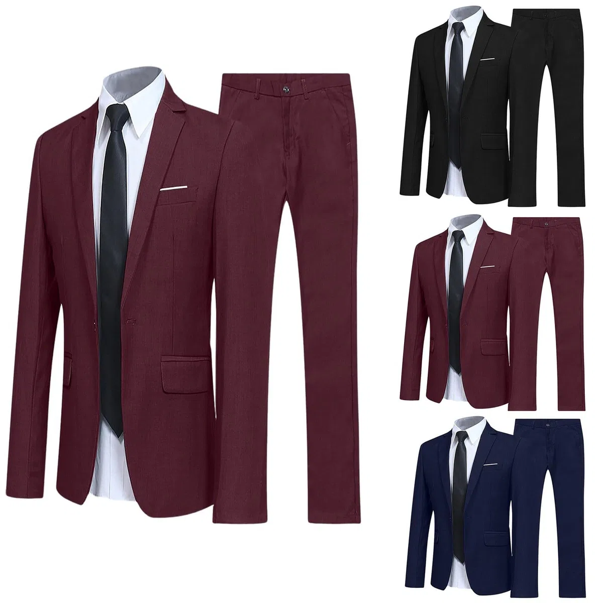 Tuta da uomo, 2 pezzi, slim fit, business, casual, smoking, moderno, blazer da matrimonio, comodo, con un bottone, giacca e pantaloni per il tempo libero, tinta unita, casual, streetwear