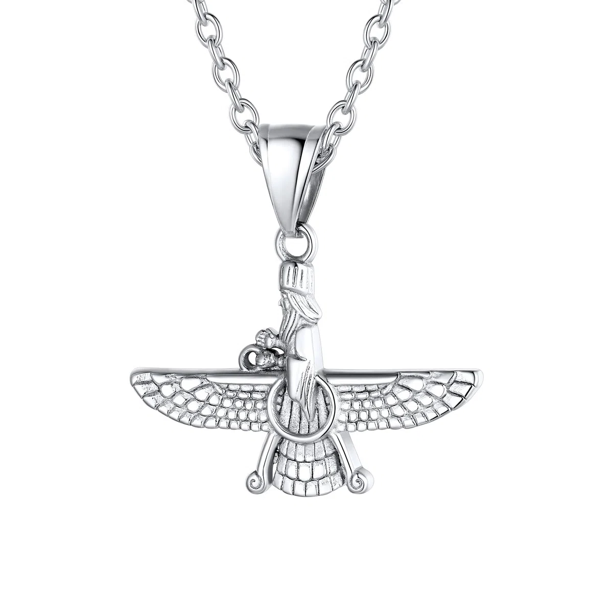 U7 Collana Pendente Faravahar Iraniano Cindolo + Catena di Grano Lunghezza Regolabile Larghezza 3 MM Sottile Acciaio Placcata Oro 18K con Confezione Religioso Collana Uomo Argento Nero Oro
