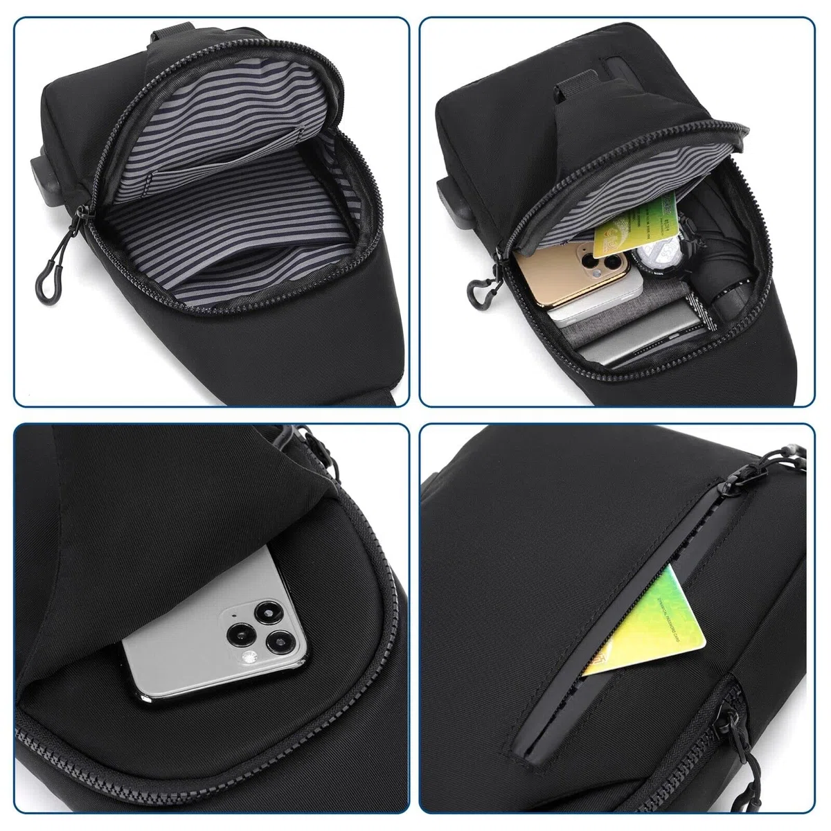 Mixroom - Monospalla Borsa Uomo Zaino Zainetto borsello a Tracolla Petto Porta USB Z26