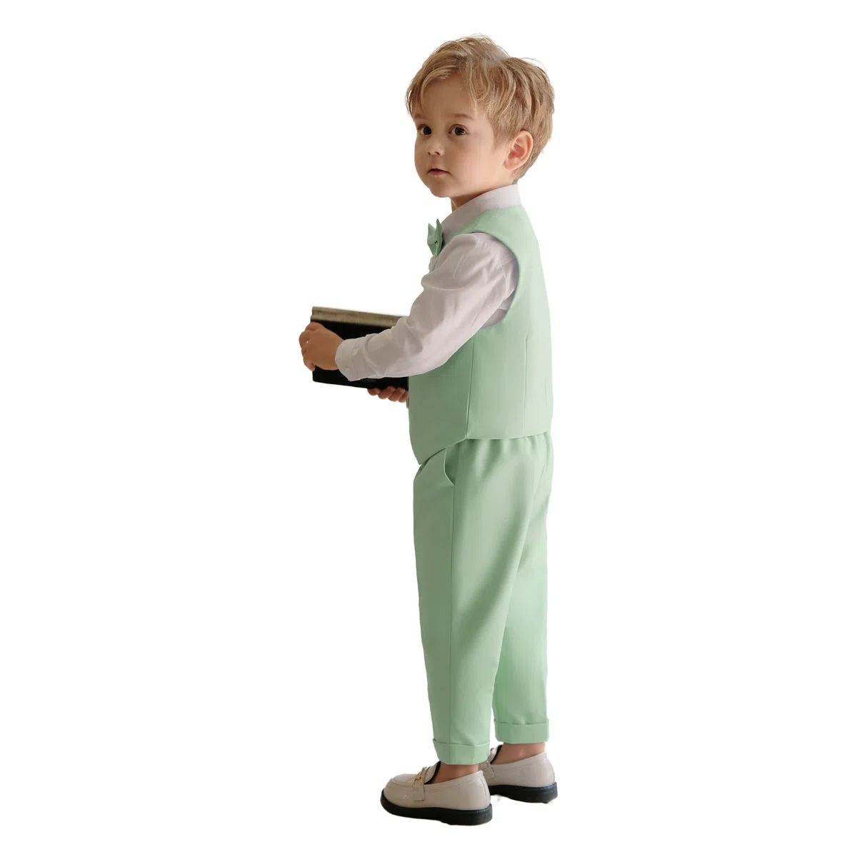 LOLANTA Abito Formale 4 Pezzi per Ragazzo, Set Gilet Doppiopetto, Abiti Occasioni per Feste di Compleanno per Bambini, 2-13 Anni