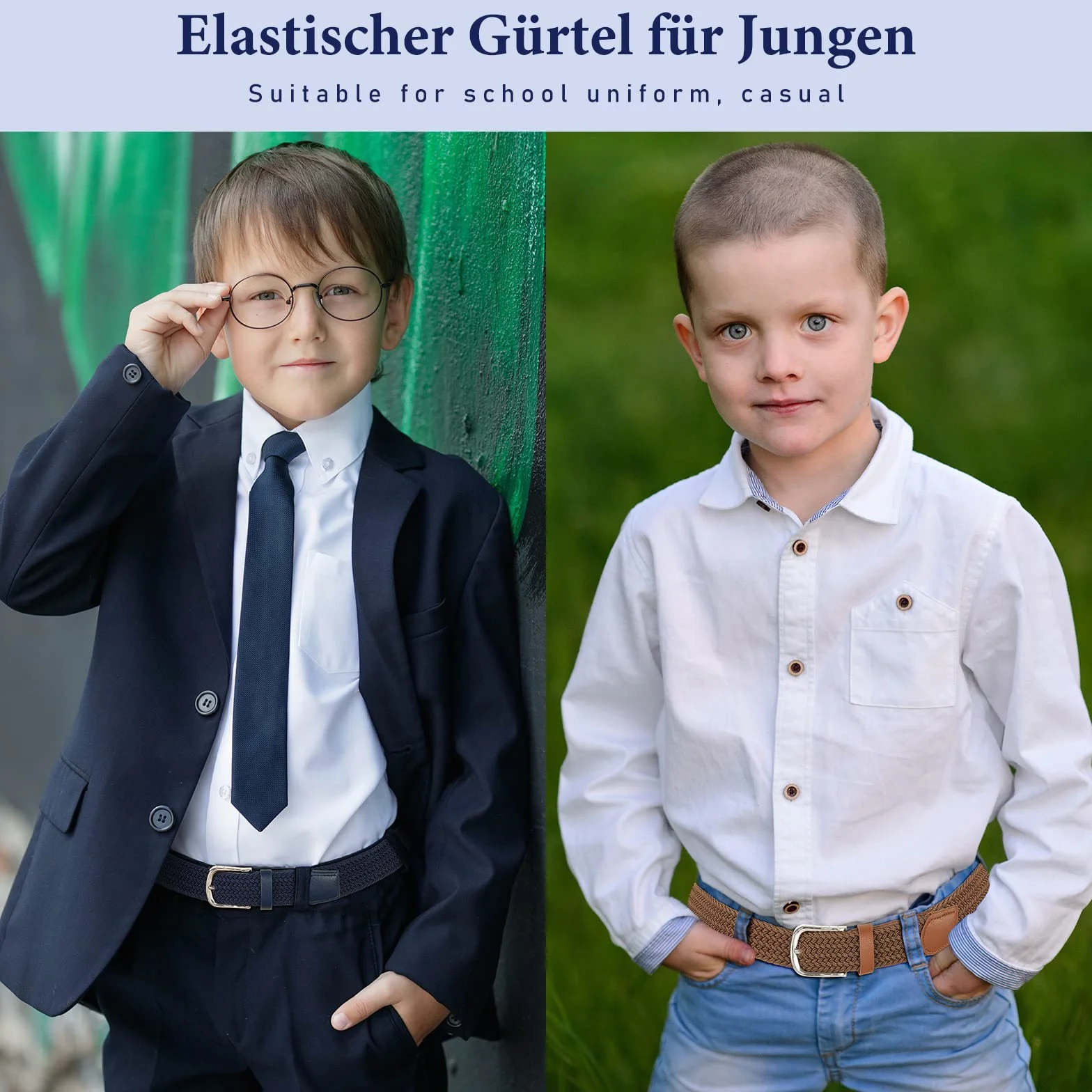 Kajeer Bambini Cintura elastica intrecciata per bambini e bambine - 2 pezzi Unisex Cintura intrecciata Cintura in tessuto elasticizzato per pantaloni jeans