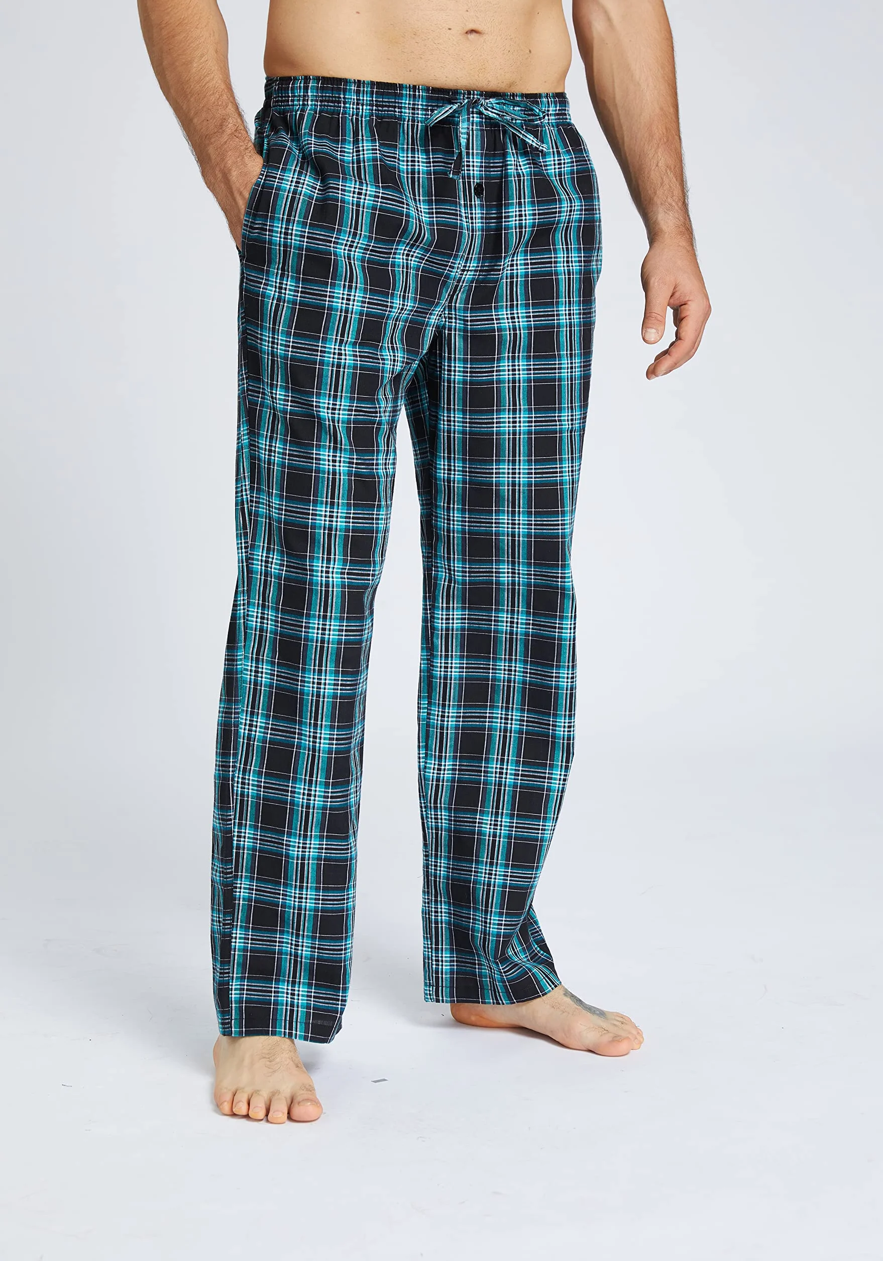Pantaloni del Pigiama da Uomo in Cotone, con Fantasia a Quadri, con Tasche e Bottoni, Confezione da 3 pezzi