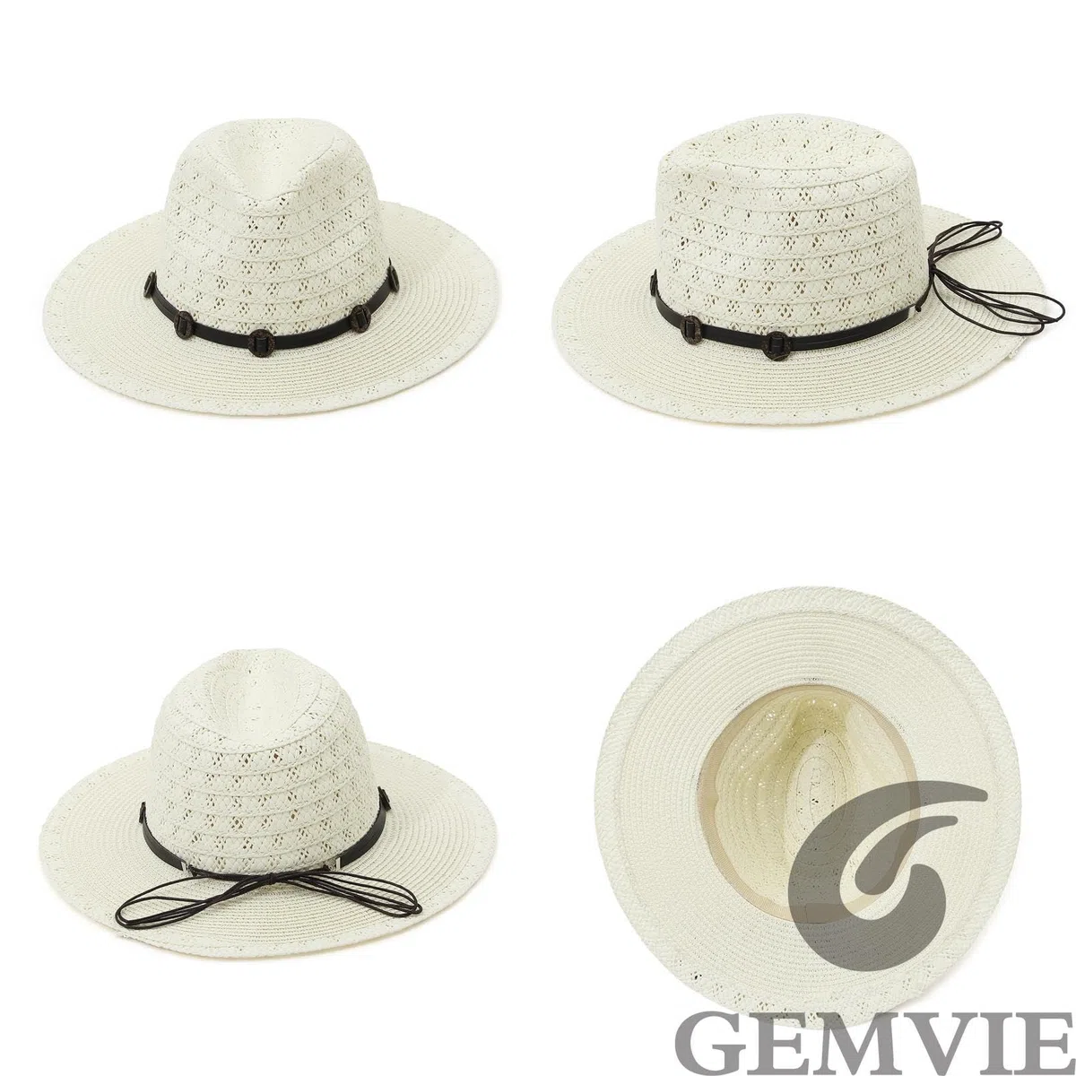 GEMVIE Panama, cappello da uomo e donna, a tesa larga, cappello di paglia Fedora, con nastro in grosgrain, cappello estivo