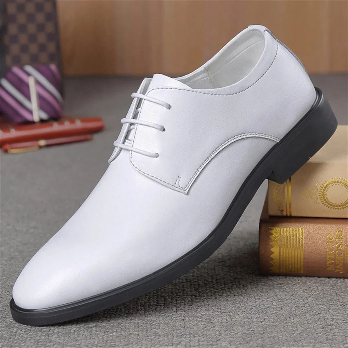 LEWGEL Scarpe Eleganti da Cerimonia per Uomo Derby Stringate in Vera Pelle Punta Tonda Antiscivolo Tacco a Blocchi Suola in Gomma per Party