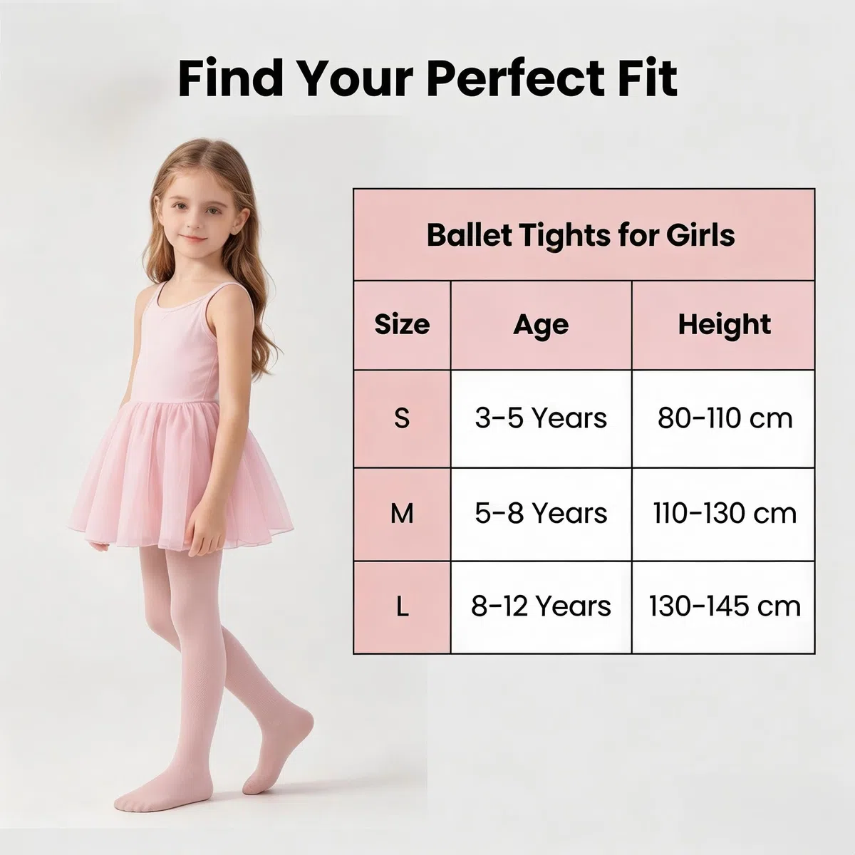 Collant da danza per bambine, 80 denari, in microfibra, opachi, per scuola, 2-12 anni, rosa, nero, bianco