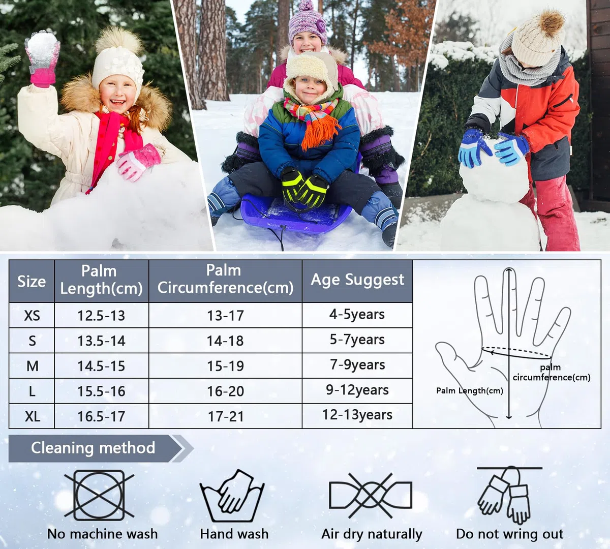 Homord Guanti Neve Bambina Unisex Guanti Impermeabili Bambino Guanti Invernali Termici Bambino per Slittino Snowboard Pattinaggio Ciclismo Corsa 3-13 Anni