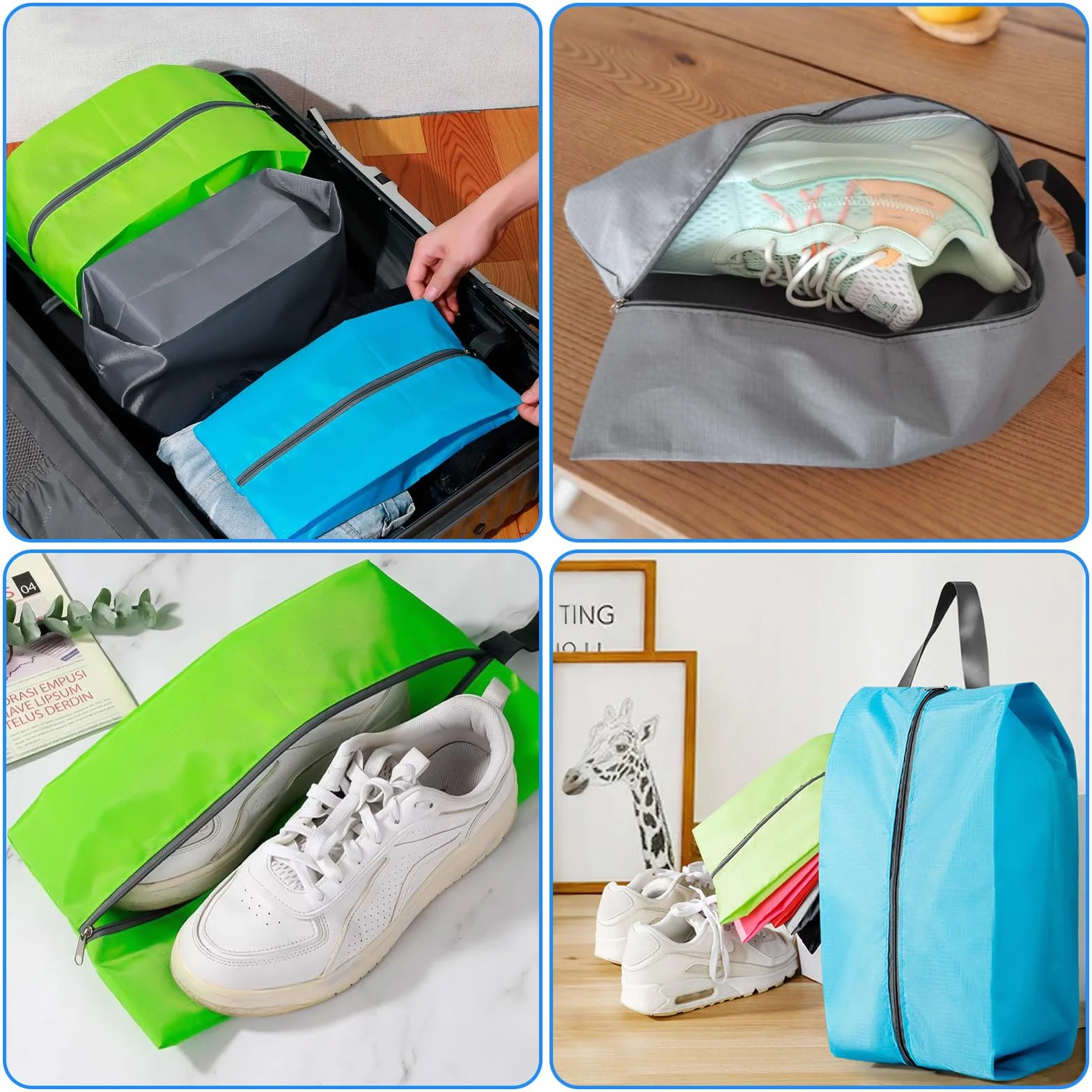 8 Pezzi Sacchetti per Scarpe da Viaggio, Borsa Porta Scarpe con Cerniera e Manico Portascarpe da Viaggio Per Scarpe,Vestiti (2 Misure)