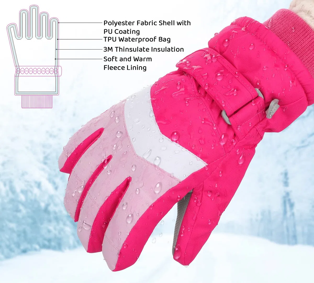 Homord Guanti Neve Bambina Unisex Guanti Impermeabili Bambino Guanti Invernali Termici Bambino per Slittino Snowboard Pattinaggio Ciclismo Corsa 3-13 Anni
