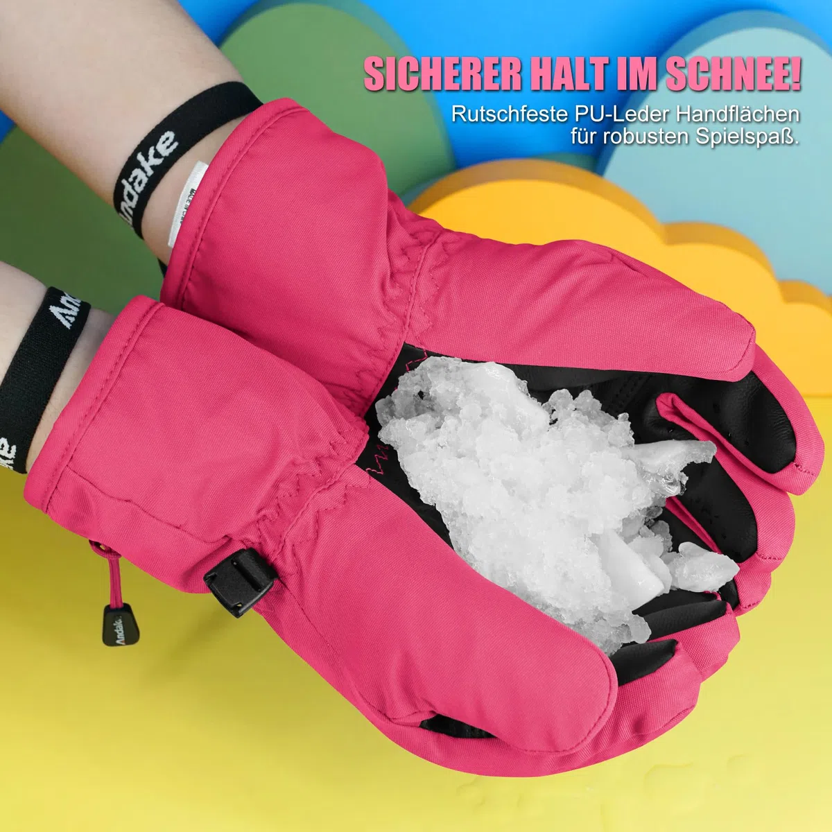 Andake Bambini Guanti da Sci, 3M Thinsulate Ragazzi e Ragazze Guanti Invernali Caldo Impermeabile A prova di vento per Sci, Palla di neve e Sport invernali all'aperto (Rosa, 2-4 anni)