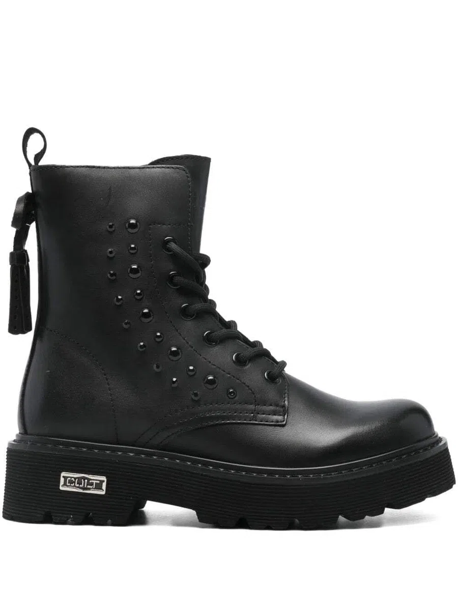 Cult CLW434901, Stivaletti Donna in Pelle Nera, Tacco 4,5 cm, Plateau 3 cm, Altezza Gambale 16,5 cm