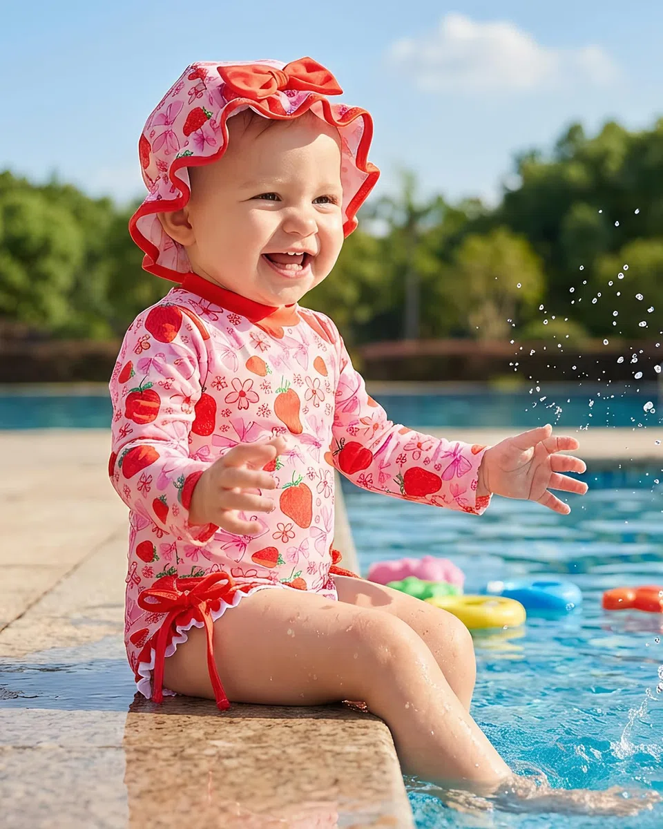 JiAmy Costume da bagno per bambina, con cappello da sole, a maniche lunghe, protezione UV, costume da bagno