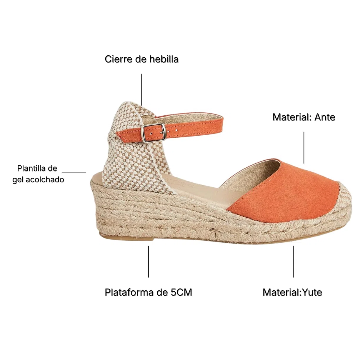 Espadrillas Donna Zeppa 5 cm in Camoscio - Sandali Chiusi Made in Spain con Cinturino - Scarpe Estive Comode in Juta e Suola in Gomma Antiscivolo