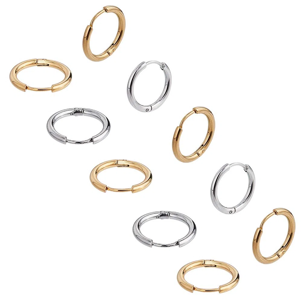 UNICRAFTALE Orecchini A Cerchio Lucidati A Mano 8 Paio Orecchini A Cerchio in Acciaio Inossidabile da 16 mm Spilla da 0.7 mm Colore Dorato E Acciaio Inossidabile Earwires per Creazione di Gioielli