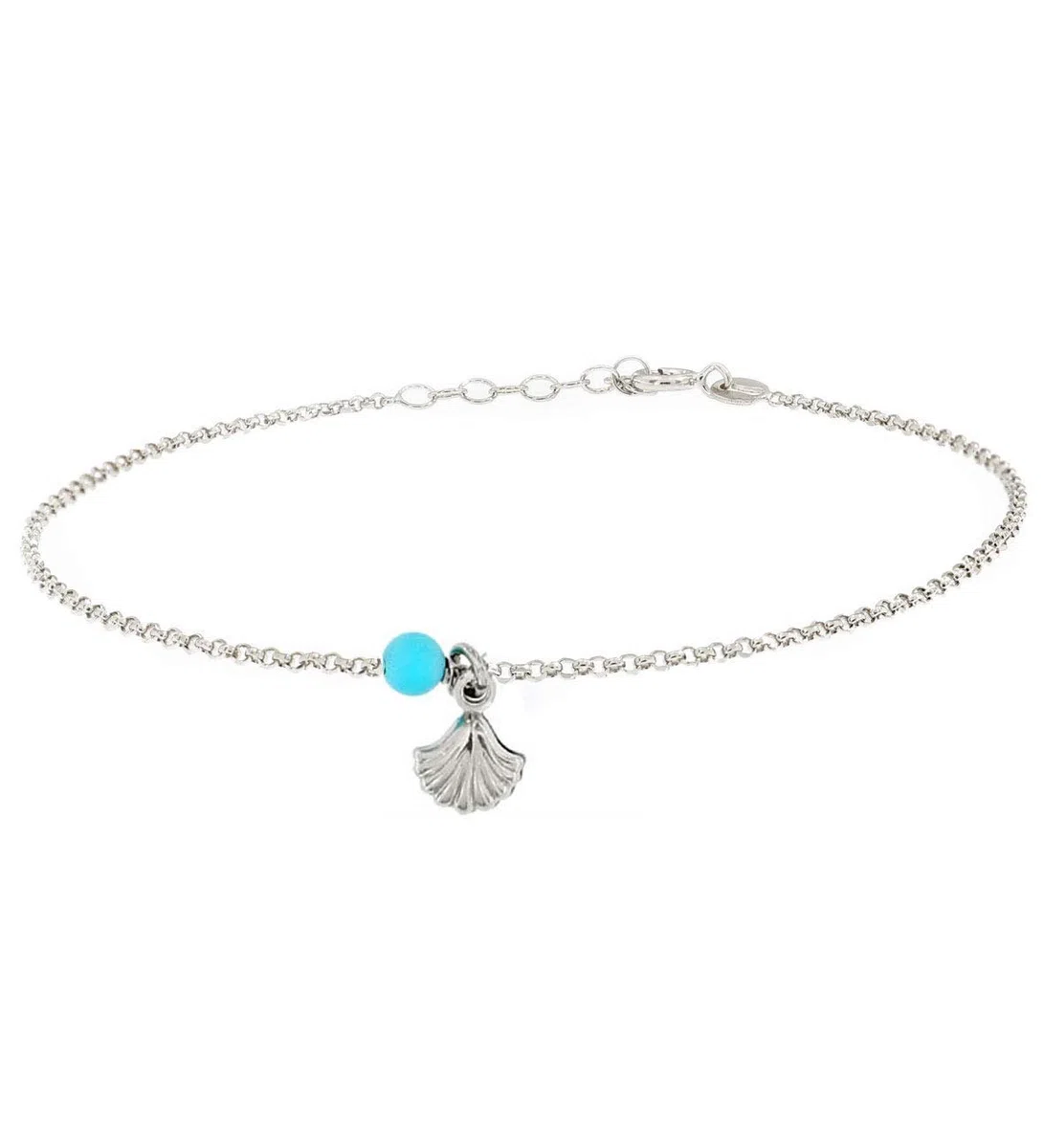 Linea Italia Gioielli - Cavigliera Regolabile per Donna in Argento 925 con Conchiglia e Perlina Azzurra - Made In Italy
