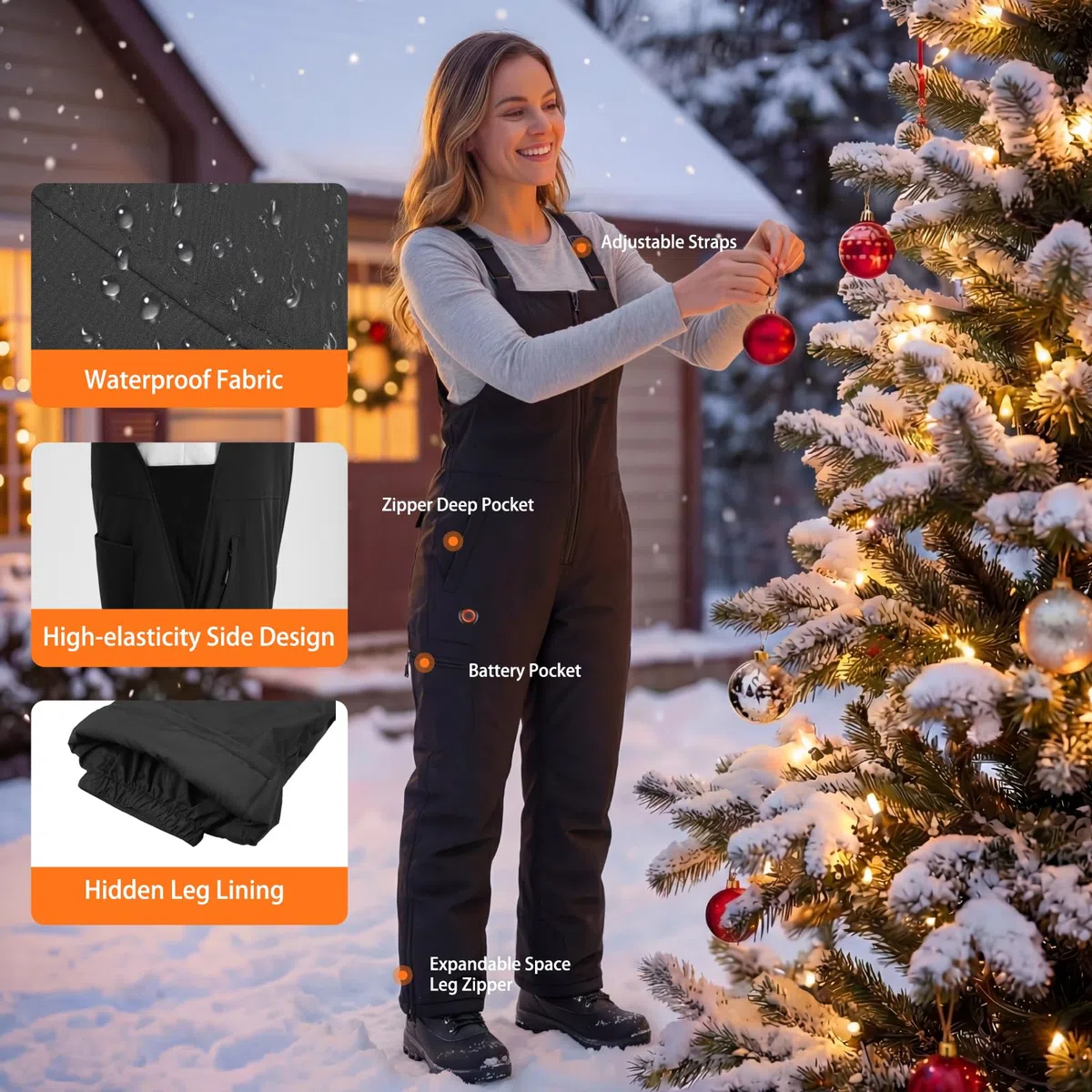 Salopette da Donna da Sci Riscaldabili Pantaloni Neve Impermeabili Antivento con Batteria 16000mAh Pantaloni da Lavoro Riscaldate Iinvernali, con Lampo & 4 Tasche, per Attività All'aperto