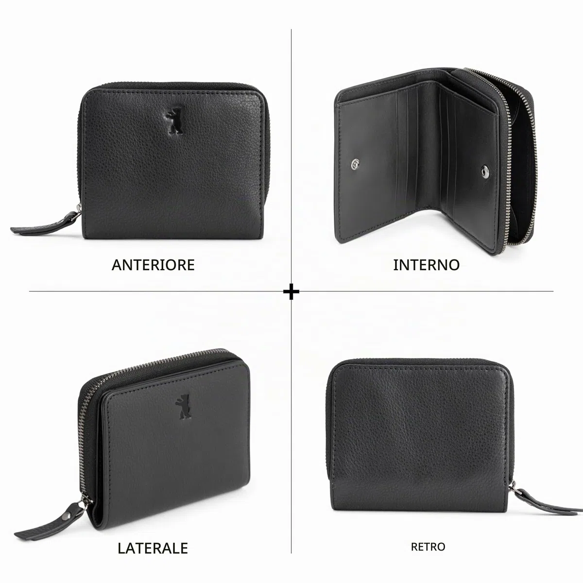 Berliner Bags Portafoglio Donna Sara in Vera Pelle, Compatto con Zip e Portamonete, Protezione RFID, 8 Carte – Nero