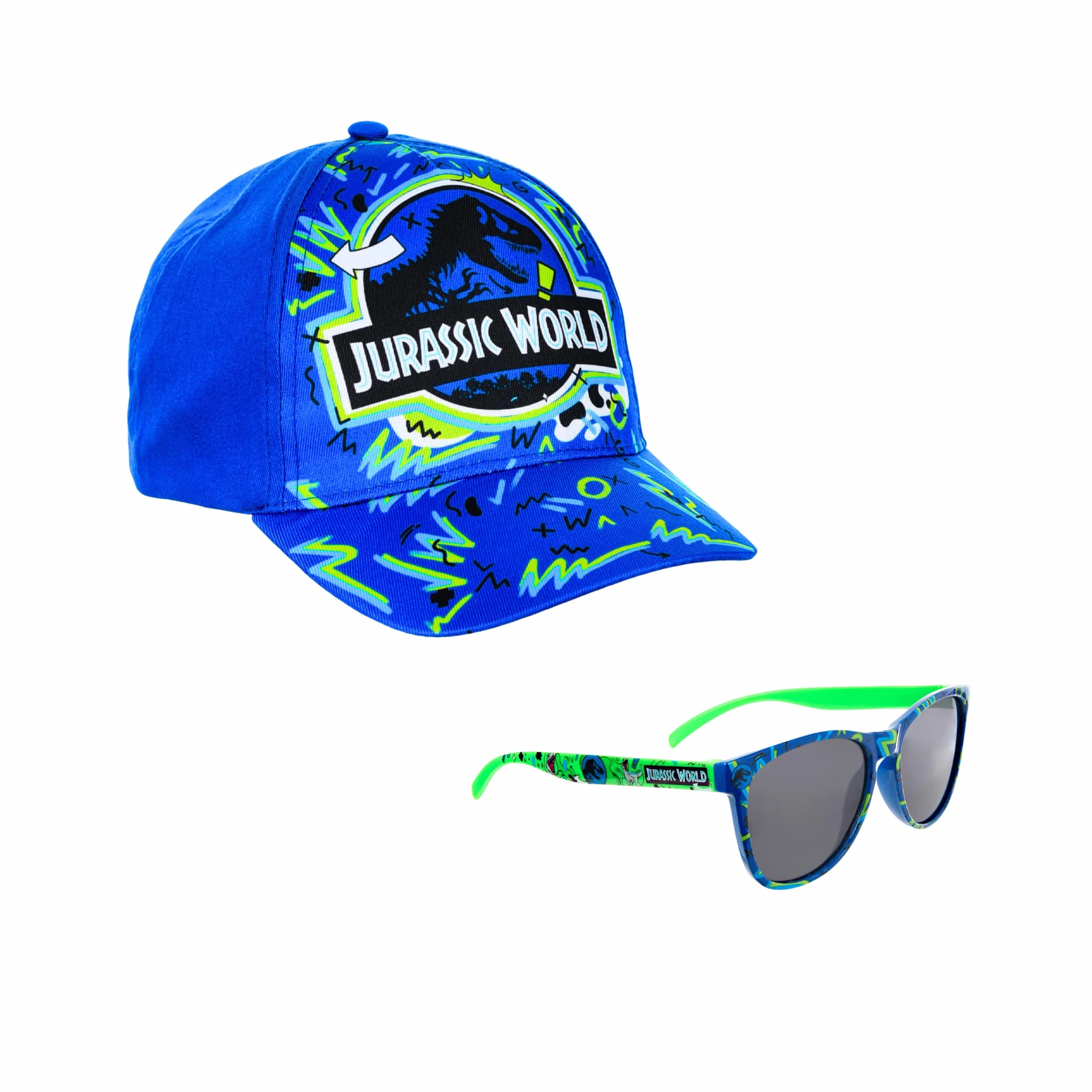 Jurassic World Cappellino Baseball e Occhiali da Sole per Ragazzi, Occhiali da Sole con Protezione UV, Cappellino Estivo per Bambino
