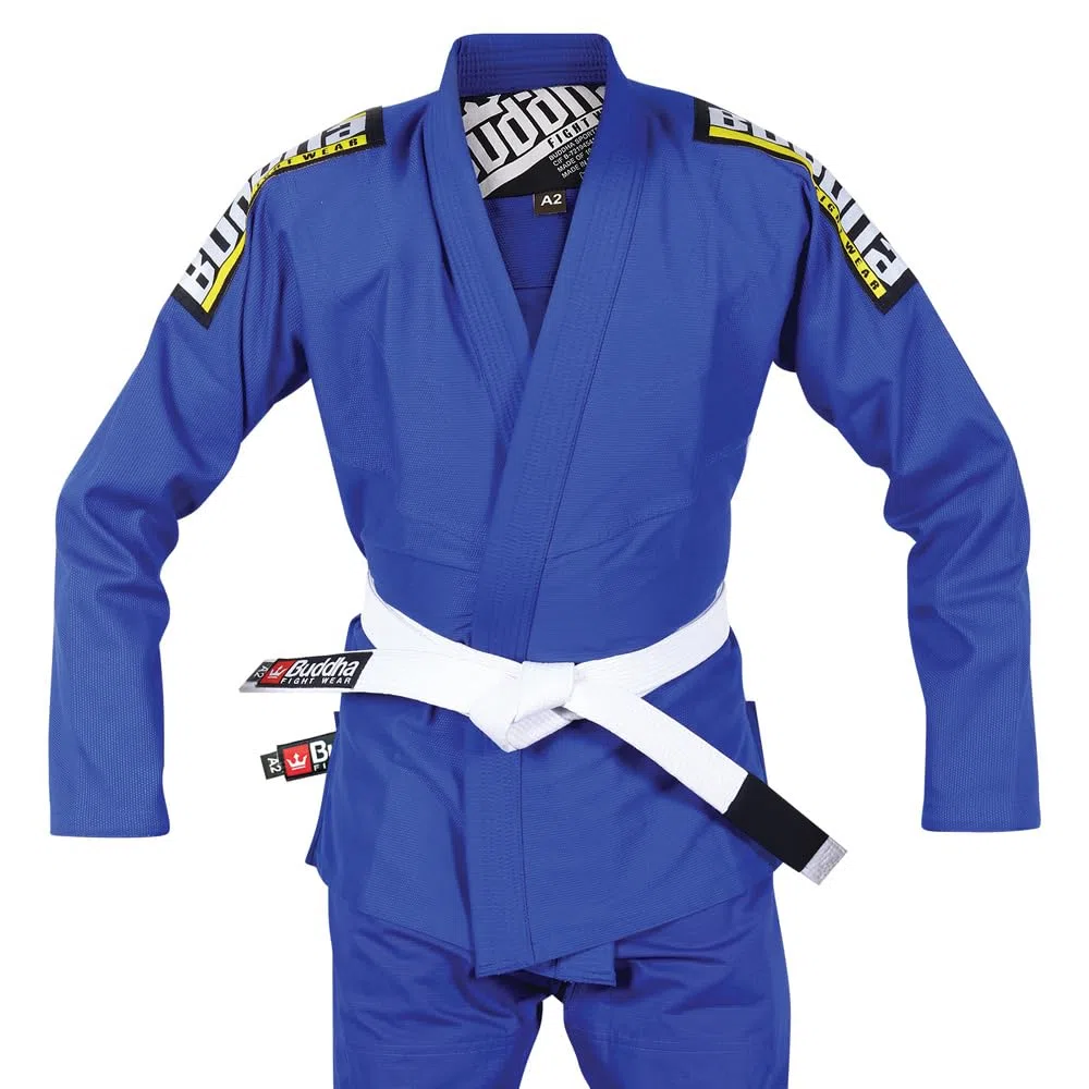 Buddha Fight Wear -Kimono Premium Infinity Nero Jiu Jitsu Brasiliano/BJJ Gi con Cintura Bianco, Unisex Adulto
