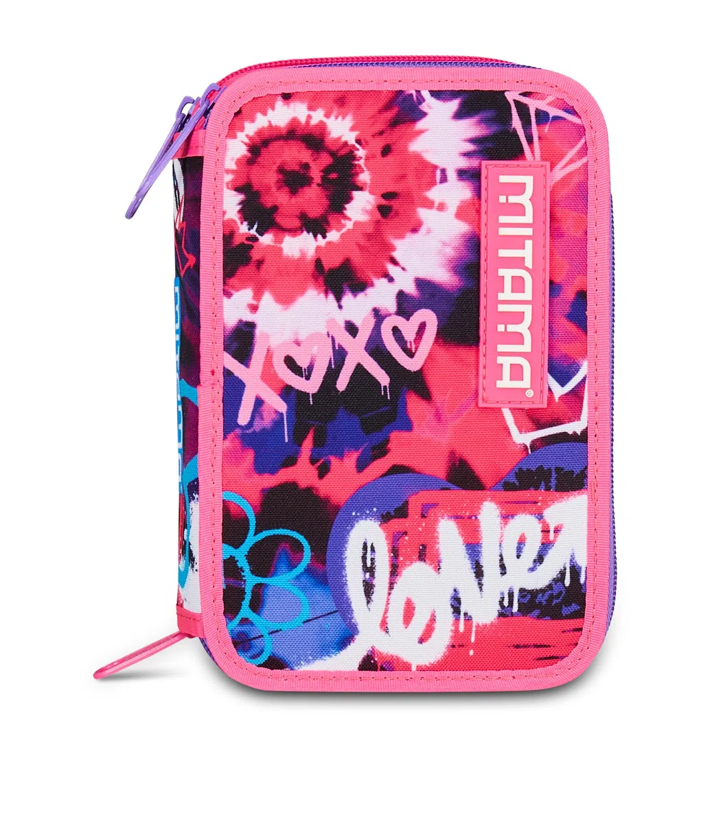 Mitama Astuccio Scuola 3 Scomparti, TRIPLO TYELOVE, Contenuto 47 pz, Completo di Matite, Pennarelli, Portapenne Scuola Elementare Bambina