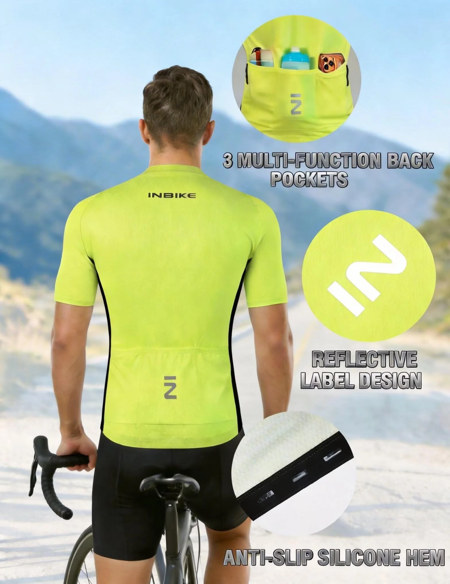 INBIKE Completo Ciclismo Uomo Estivo Maglia Ciclismo Salopette Bici da Strada Imbottite 3D Maglia MTB Asciugatura Rapida