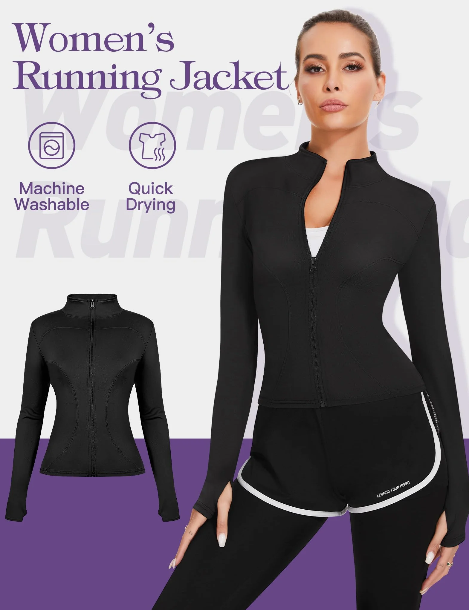 Kiiwah Giacca Sportiva da Donna, Giacca Running Donna per Yoga Jogging Fitness Allenamento, Giacca Leggera Traspirante con Maniche Lunghe e Fori per i Pollici