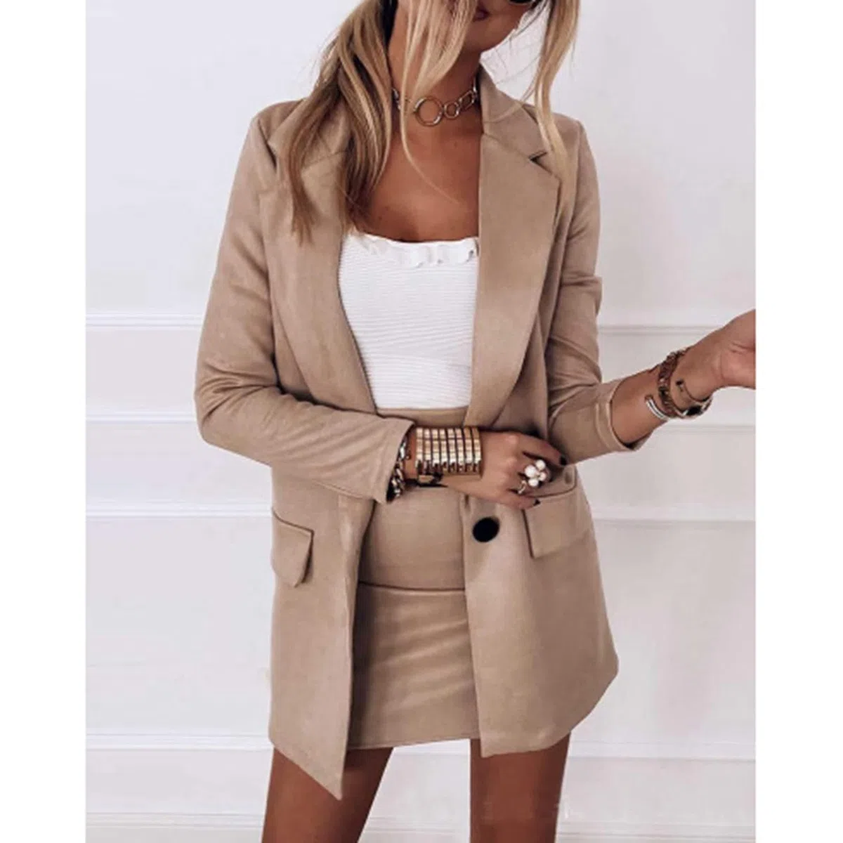 Dawwoti Completo da Donna Formale con Gonna in 2 Pezzi, Giacca con Bavero E Minigonna Aderente, Completo per Ufficio, Set da Lavoro da Donna, in Due Pezzi