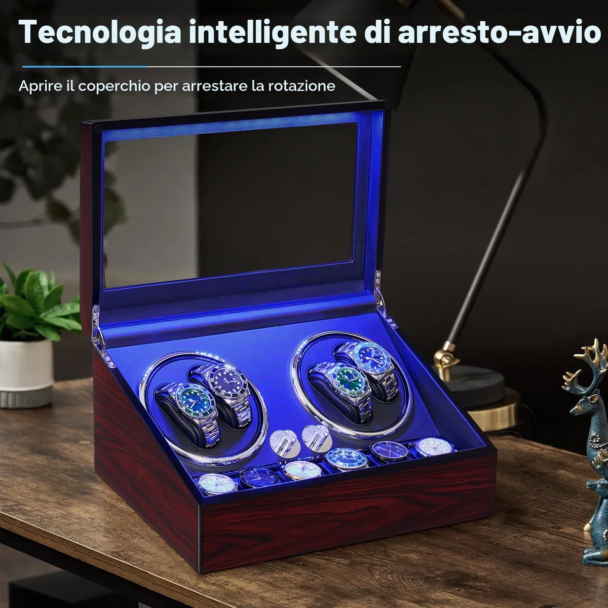 ANWBROAD Caricatore per orologi automatici per 4 orologi + 6 posti di memoria extra 4 modalità di rotazione con super silenzioso Mabuchi Caricatore automatico di lusso per orologi Avvolgitore orologio