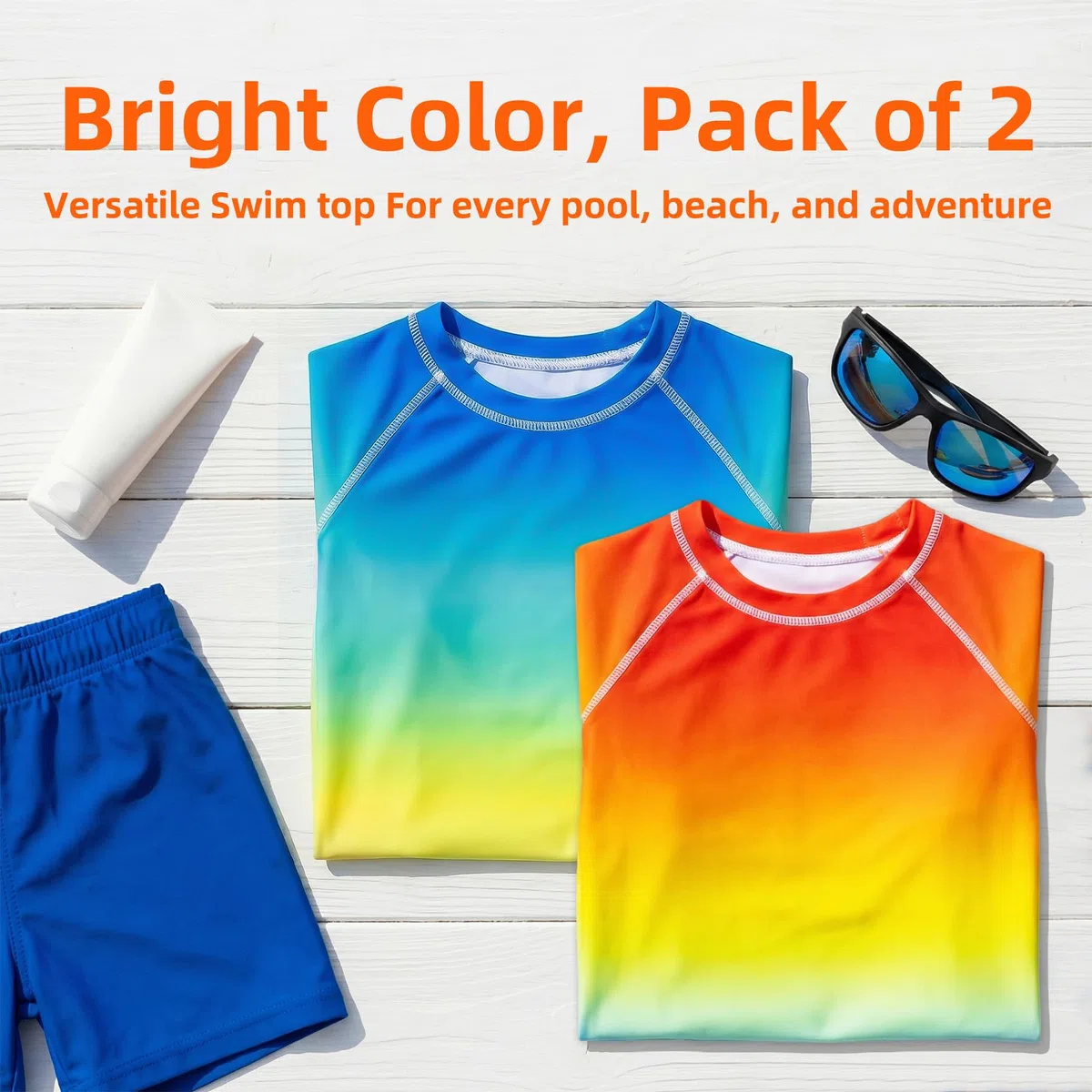 Maglietta Nuoto per Ragazzi, Protezione Solare Top da Spiaggia, 2 Pezzi, Manica Corta Asciugatura Rapida Rashguard T-Shirt per Sport Surf Beach Pool 3-11 Anni