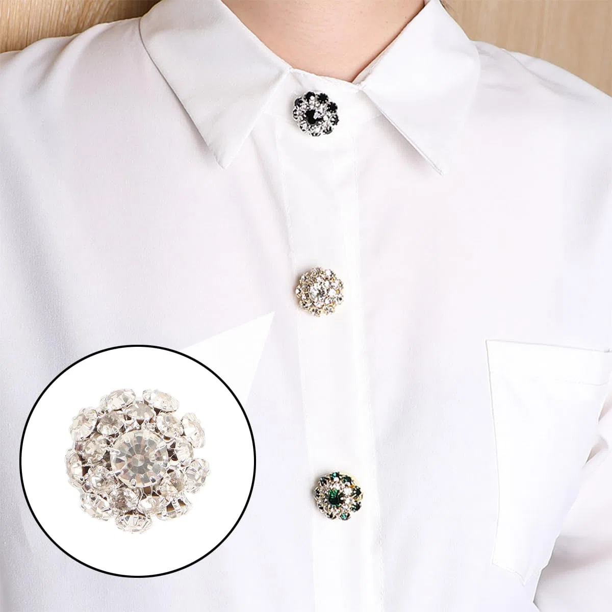Ubric 5 copribottoni con strass, maniche a fiore di cristallo, clip rimovibili per camicia, abiti, smoking, camicie, accessori argento