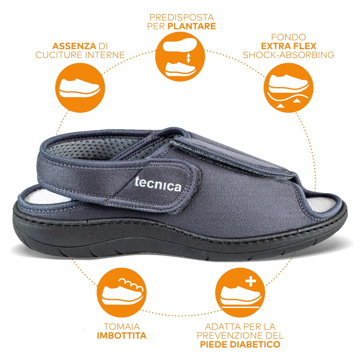 EXTRO STYLE - Tecnica 7, Linea Anziani, Microfibra, Ciabatta Ortopedica Made in Italy per Piede Fasciato, Chiusura a Strappo, Scarpe Ortopediche, Dispositivo Medico Classe 1
